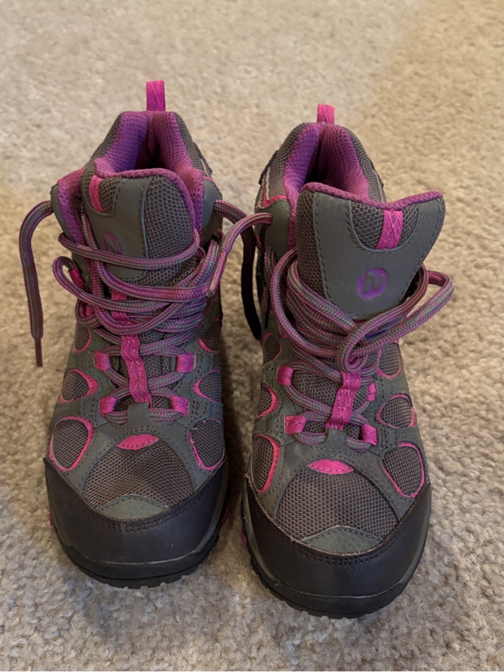 Merrell Gray and Pink Kids Trail Boots